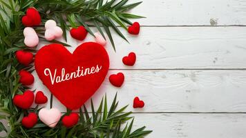 AI generated Rustic white wood background with Valentines Day corner border photo