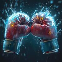 AI generated view Boxing gloves with a splash of water on a dark background For Social Media Post Size photo