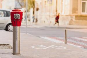 Typical american red fire hydrant photo