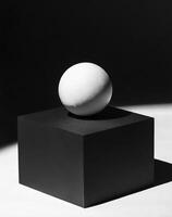 AI generated a contrast ball balanced on top of a square box photo