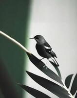 AI generated close-up photograph of a palm with a bird on top photo