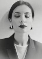 AI generated portrait of pensive woman in blurred black and white photo