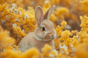 ai generado linda Conejo en primavera flores foto