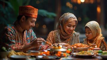 AI generated Muslim family celebrating Ramadan Iftar photo