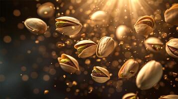 AI generated pistachio nuts thrown into the air photo
