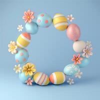 AI generated Easter wreath with eggs and flowers. photo