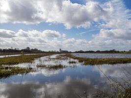 cielo reflejado en humedales a Wheldrake ings, norte yorkshire, Inglaterra foto