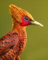 un cerca arriba de un pájaro con rojo plumas foto