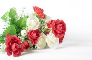 Bouquet of red and white roses isolated on white background photo