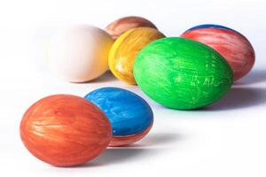 Colorful easter eggs isolated on white background. Studio shot. Happy Easter concept. photo