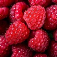 AI generated Close-up of ripe, red raspberries with a focus on their texture , evoking a sense of freshness. This image can be used as a wallpaper or to promote healthy eating and nutrition. photo
