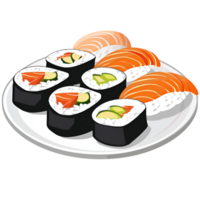 ai gerado desenho animado Sushi nigiri Sushi lista logotipo ilustração não fundo perfeito para impressão em exigem png