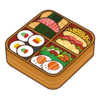 ai généré dessin animé style Sushi boîte bento boîte le déjeuner boîte illustration logo non Contexte png