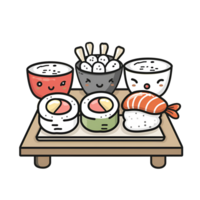 ai gerado desenho animado Sushi nigiri Sushi lista logotipo ilustração não fundo perfeito para impressão em exigem png