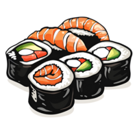 AI generated Cartoon Sushi Nigiri Sushi Roll Logo Illustration No Background Perfect for Print on Demand png