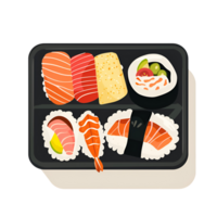 ai generato cartone animato stile Sushi scatola bento scatola pranzo scatola illustrazione logo no sfondo png
