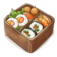 ai généré dessin animé style Sushi boîte bento boîte le déjeuner boîte illustration logo non Contexte png