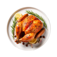 AI generated Whole chicken on a plate isolated on transparent background png