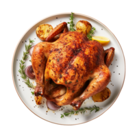 AI generated Whole chicken on a plate isolated on transparent background png