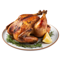 AI generated Whole chicken on a plate isolated on transparent background png