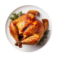 AI generated Whole chicken on a plate isolated on transparent background png