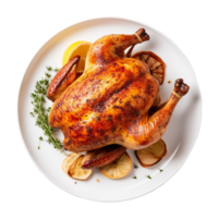 AI generated Whole chicken on a plate isolated on transparent background png