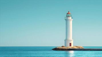 AI generated Minimal white lighthouse on a blue sky background. High quality. AI Generative photo