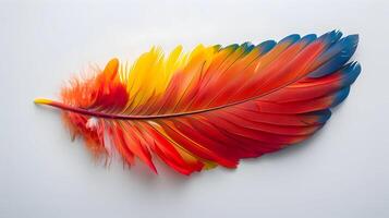 AI generated A single parrot bright feather of a parrot isolated on a white background. High quality. AI Generative photo