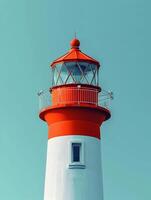 AI generated Minimal red top of the lighthouse on a blue sky background. High quality. AI Generative photo