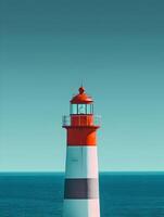 AI generated Minimal red and white lighthouse on a blue sky background. High quality. AI Generative photo