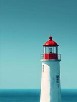 AI generated Minimal red and white lighthouse on a blue sky background. High quality. AI Generative photo