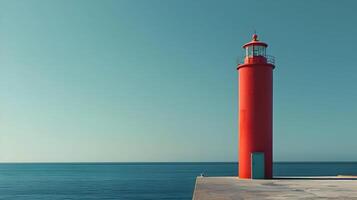 AI generated Minimal red lighthouse on a blue sky background. High quality. AI Generative photo