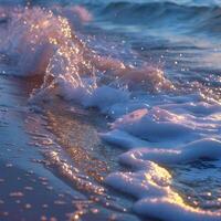 AI generated Close up waves. Bright sunset on the beach. High-resolution. AI Generative photo