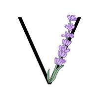 Lavender blossom violet little flower alphabet for design of card or invitation. Vector illustrations, isolated on white background for summer floral gesign