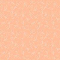 Delicate floral vine leaves seamless pattern with hand drawn plants elements for textile or wallpaper, scrapbook paper. Peach fuzz color 2024 vector background