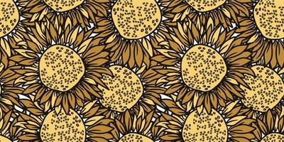 Sunflower head flower seamless pattern for textile or surface. Vector background