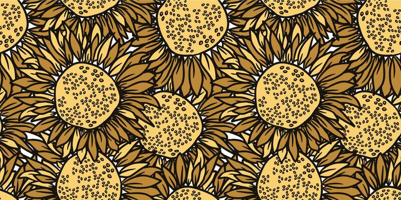 Sunflower head flower seamless pattern for textile or surface. Vector background