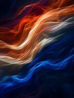 AI generated The orange, blue, and white stripes flame on a dark background. Abstract background. High quality. AI Generative photo