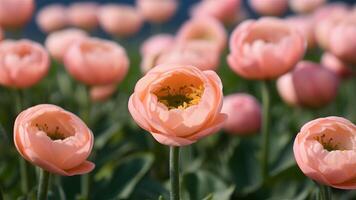 AI generated Closeup peach ranunculus abstract background, shallow depth of field photo