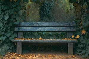 AI generated Timeless appeal Weathered wooden bench in a peaceful setting photo
