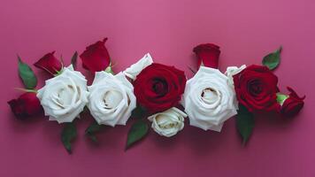AI generated Hand made toning background with red and white roses wedding decoration photo