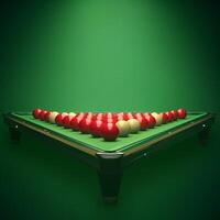 ai generado billar snooker pelotas arreglado en un verde mesa para juego para social medios de comunicación enviar Talla foto