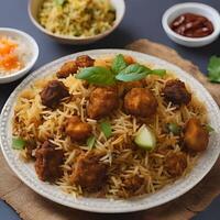 ai generado pollo Biryani receta - indio comida foto