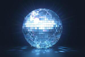 AI generated view Spinning disco ball creates a luminous blue atmosphere for dance photo