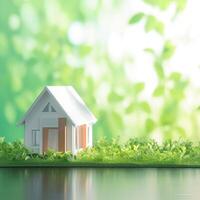 AI generated Home dreams Small model house against green bokeh background For Social Media Post Size photo
