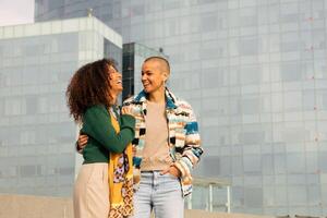 couple walking outdoors and having fun photo