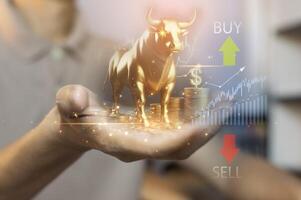 Long-term investment ideas, profits from stocks and crypto bull market trading. photo