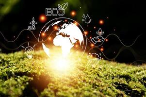 Sustainable development and business operations based on renewable energy CO2 Emission Reduction Concepts Green industries using renewable energy can limit global warming changes. photo