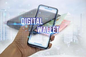 Digital Wallet concept that controls usage with blockchain and smart contacts photo