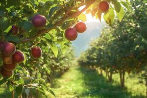 AI generated Organic delight Red plum growing in a scenic orchard photo